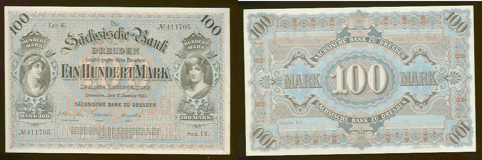 100 Mark Dresden 1911 P. S595b SPL